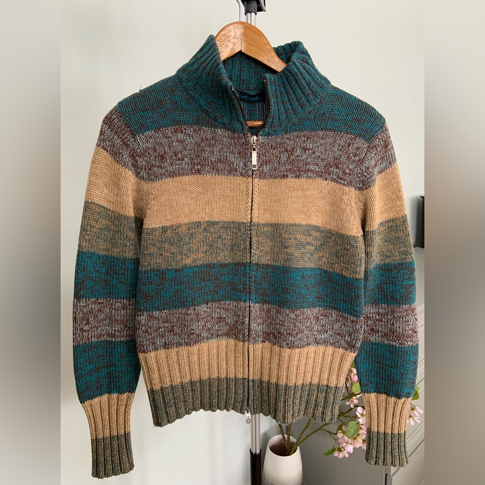 ZIP UP COTTON BLEND STRIPED SWEATER POINT ZERO / VINTAGE/ MEDIUM